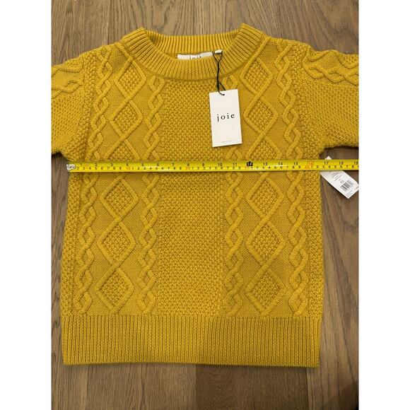NWT Joie Mustard Yellow Cable Knit Wool Sweater Puff Sleave XS - Picture 6 of 9